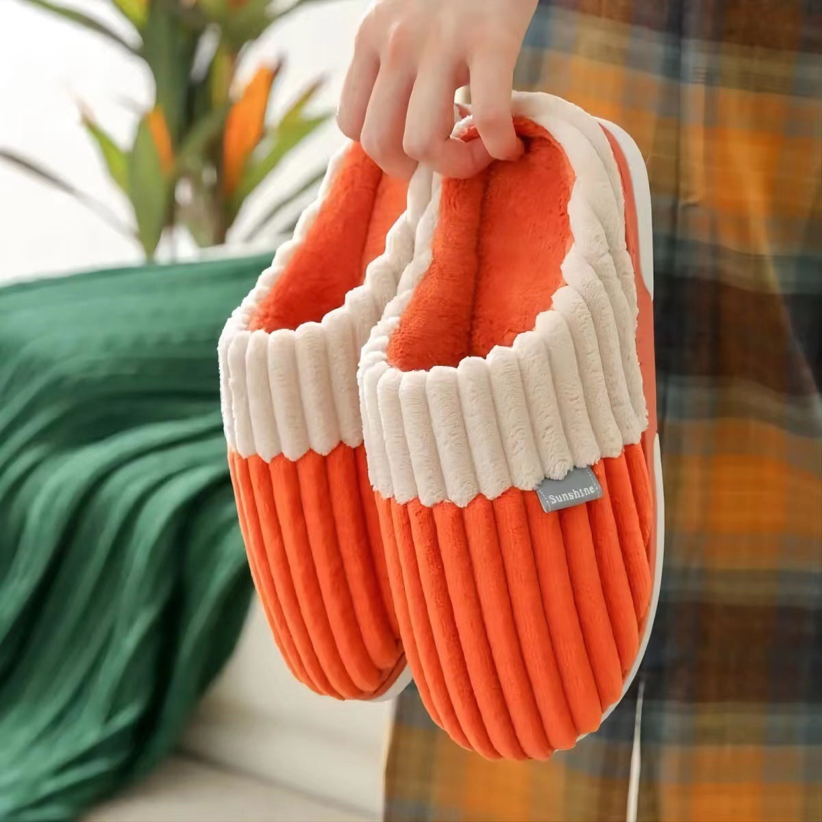 Unisex Winter Slippers Corduroy Shoes Couples Bedroom Slippers Women Men