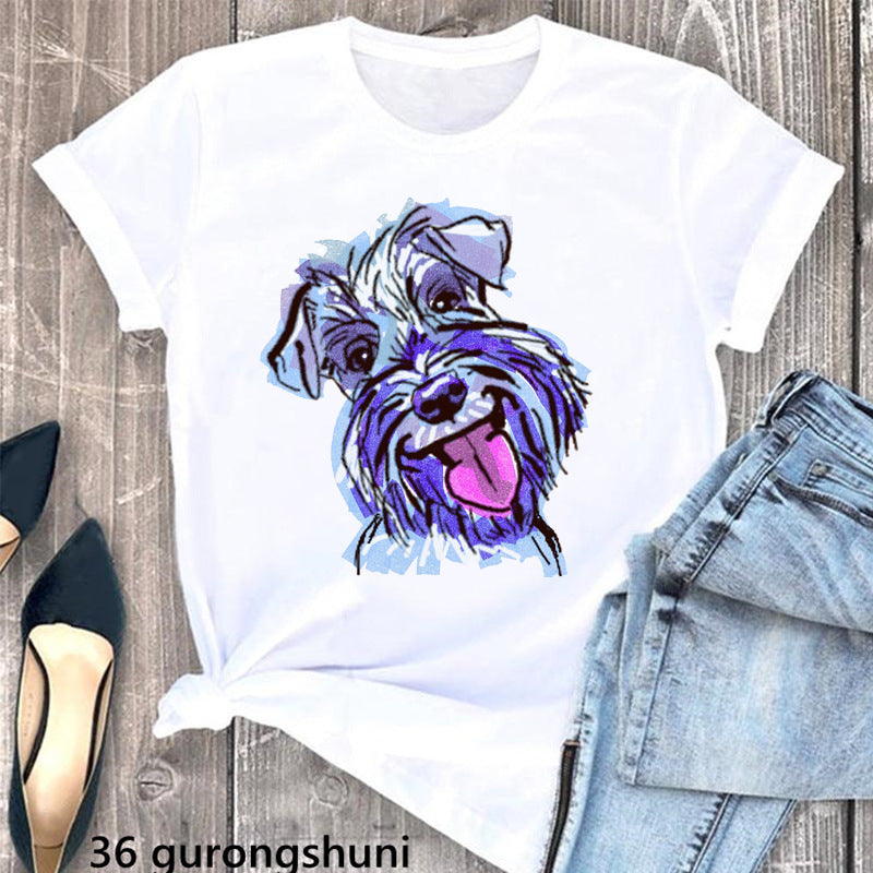 Schnauzer Dog Women's Printed Wear Clothes T-shirt Women