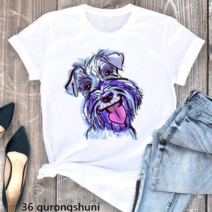 Schnauzer Dog Women's Printed Wear Clothes T-shirt Women