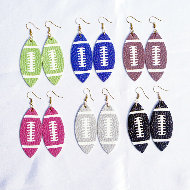 Trendy Soft Football PU Leather Leaf Earrings