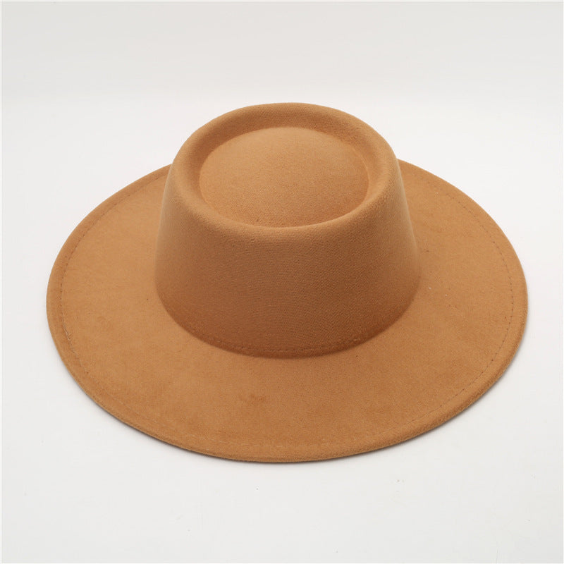 Retro Fedora 8cm Wide Brim Solid Color Concave-convex Dome Woolen Hat