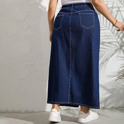 Stitching Blue Slim Denim Long Skirt Women