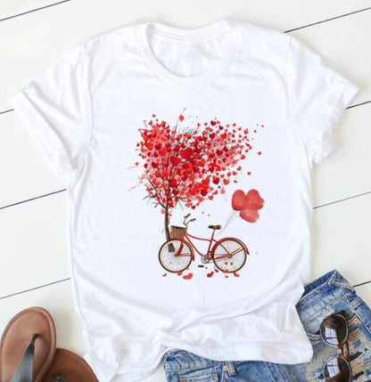 Fashion Flower Love Print Short Sleeve