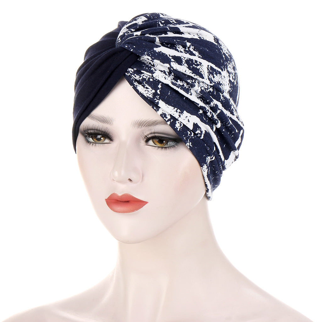 Double-layer Two-color Floral Cloth Splicing Twist Turban Hat