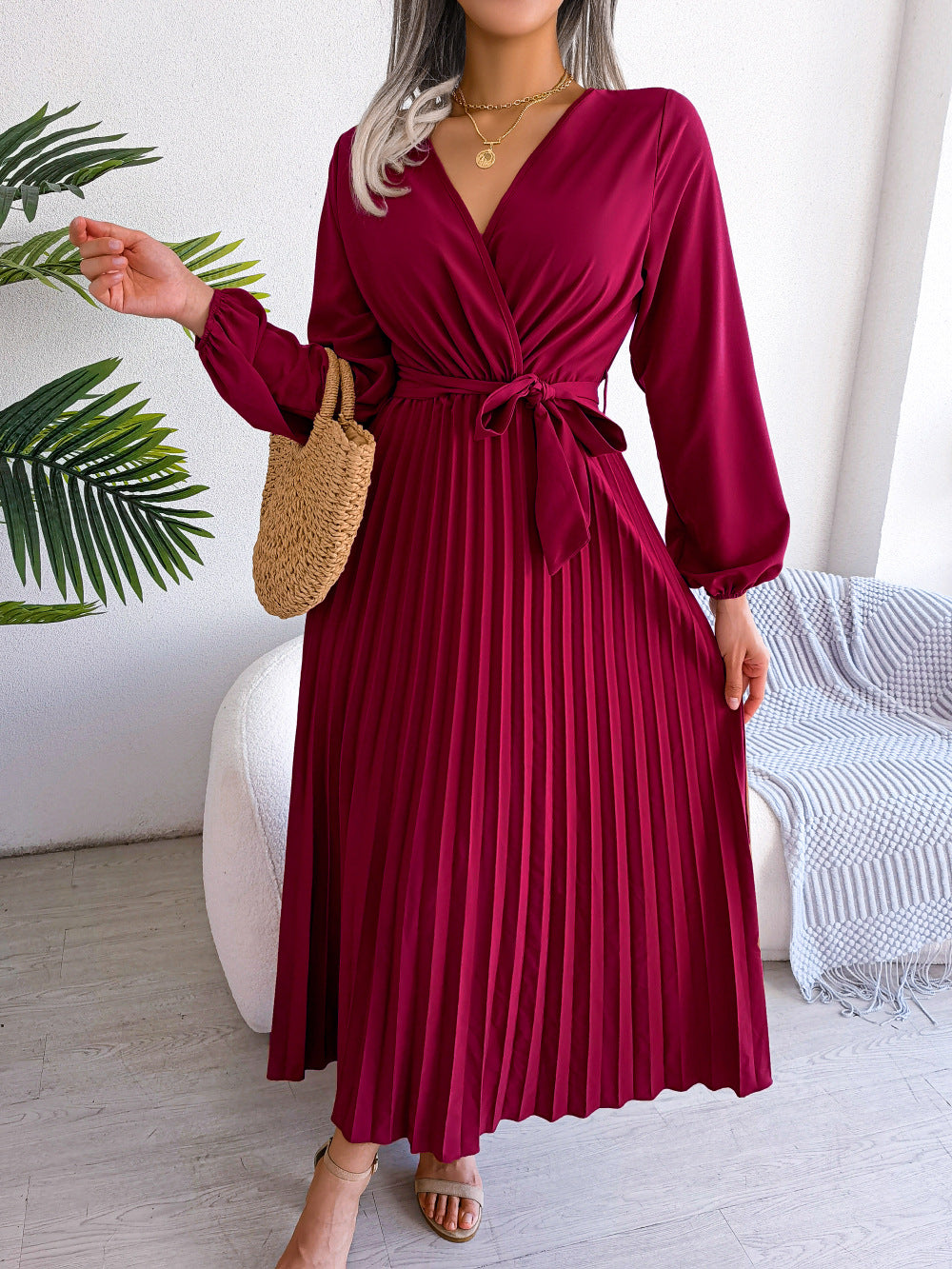 Elegant Cross Pleated Maxi Dress