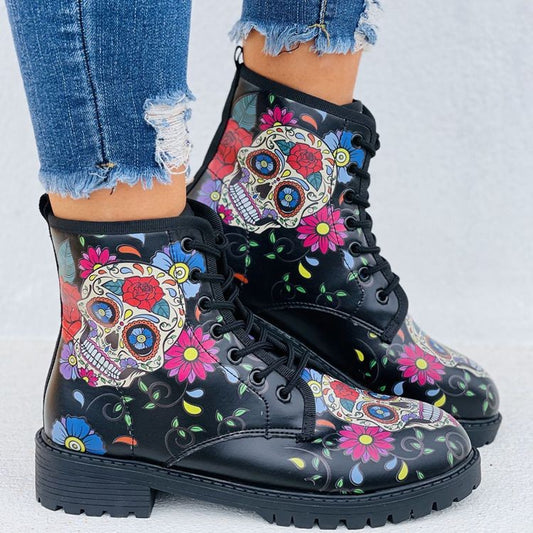 Skull 3D Printed Women's Ankle Boots