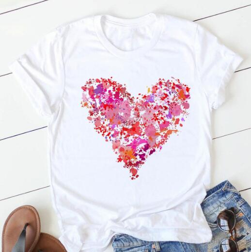 Fashion Flower Love Print Short Sleeve