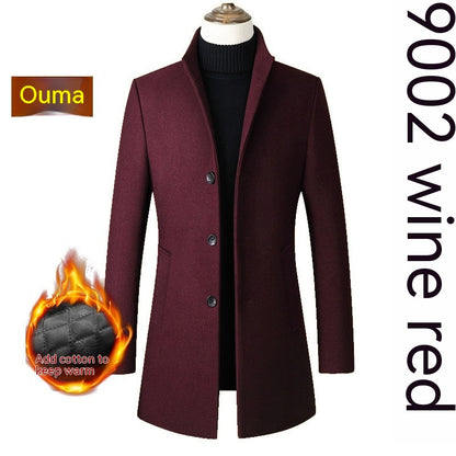 Single-breasted Stand Collar Wool Men's Coat