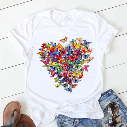 Fashion Flower Love Print Short Sleeve