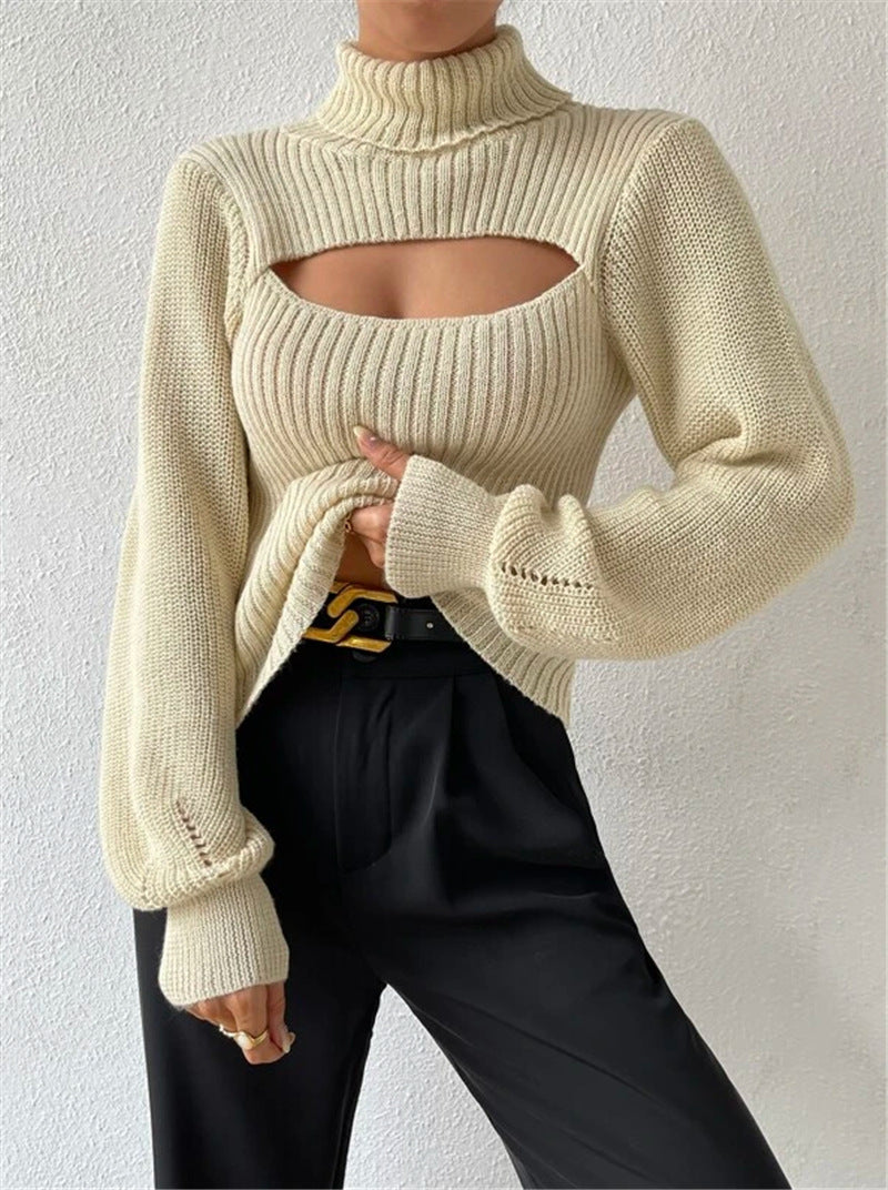 Sexy Loose High Collar Hollow All-match Sweater