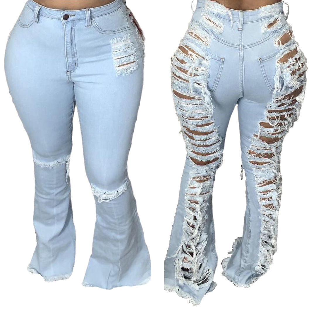 Trendy Unique Jeans Stretch Bell-bottom Pants