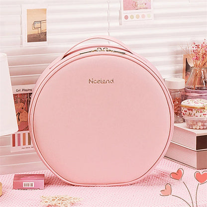 Large Capacity Round Smart LED Makeup Bag With Lighted Mirror PU Leather Travel Organizers Cosmetic Case