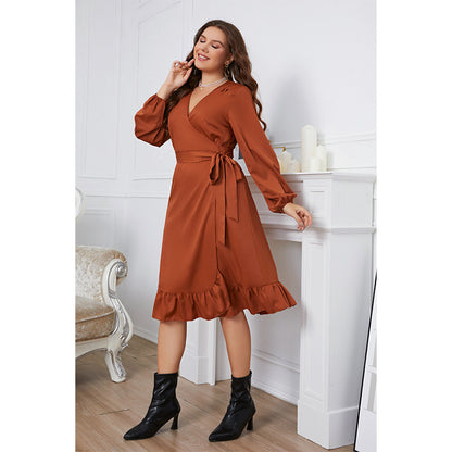 Women's Fashion Long Sleeve One-piece Waist Dress