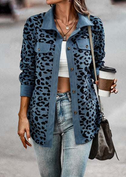 Leopard Print Shirt Coat Fashion Button Long Sleeve Jacket