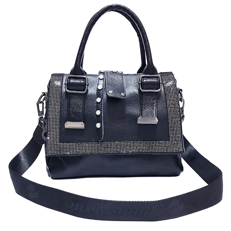 Soft Leather Large-capacity Cowhide Hot Rhinestone Handbags