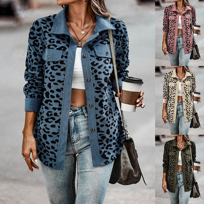 Leopard Print Shirt Coat Fashion Button Long Sleeve Jacket