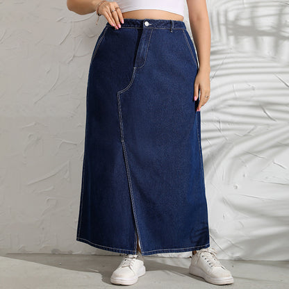 Stitching Blue Slim Denim Long Skirt Women