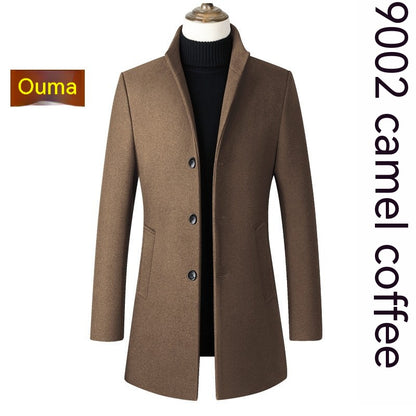 Single-breasted Stand Collar Wool Men's Coat