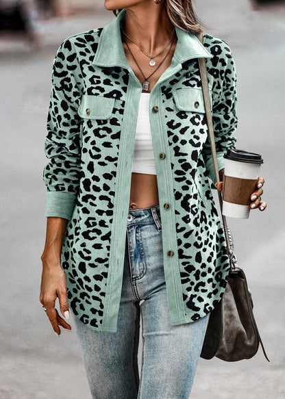 Leopard Print Shirt Coat Fashion Button Long Sleeve Jacket