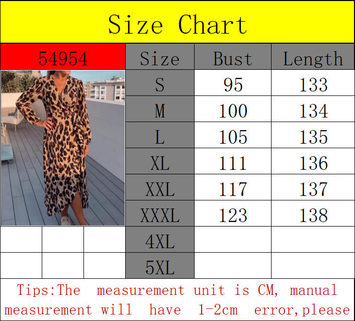 V-neck Leopard Print Long Sleeve Dress