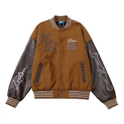 Contrast Color Stitching Patch Printed Baseball Uniform Jacket