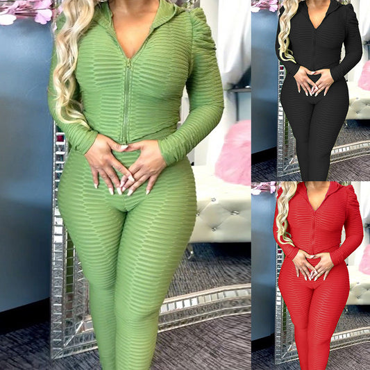 Women's Tight Hooded Zipper Suit