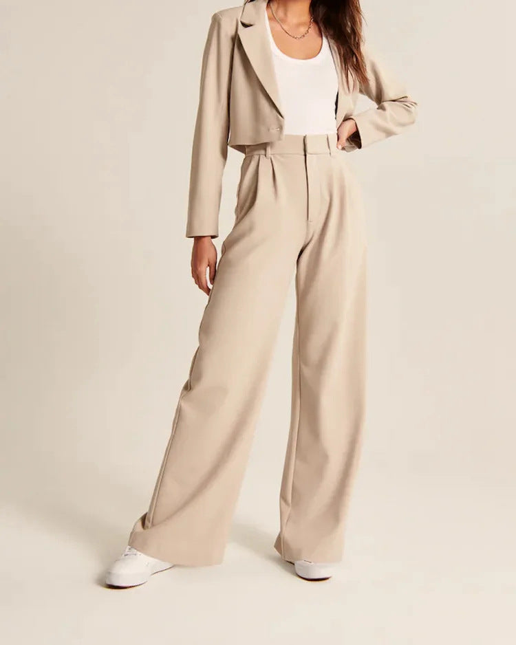 High Waist Straight wide leg Trousers With Pockets