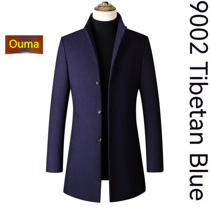 Single-breasted Stand Collar Wool Men's Coat