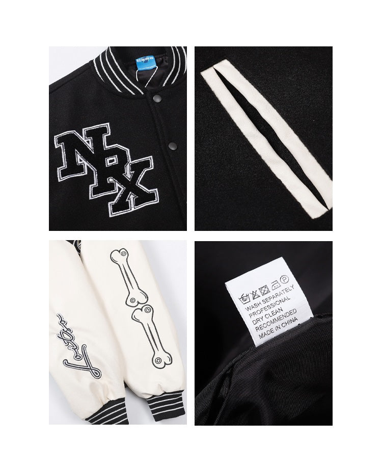 Contrast Color Stitching Patch Printed Baseball Uniform Jacket