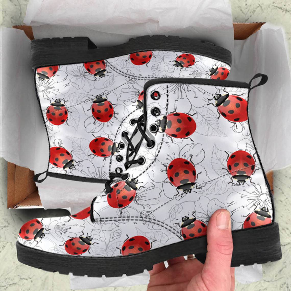 Digital Printing Women's High-top Motorcycle Boots LADYBIRD