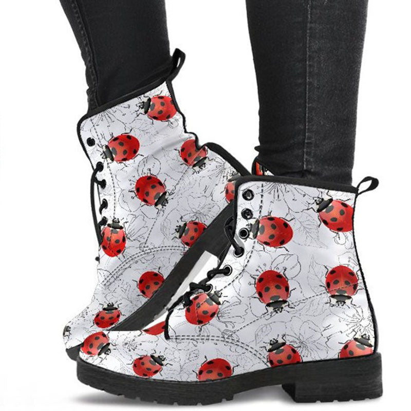 Digital Printing Women's High-top Motorcycle Boots LADYBIRD