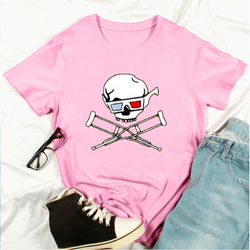 Skull Print Fashion Short-Sleeved T-Shirt